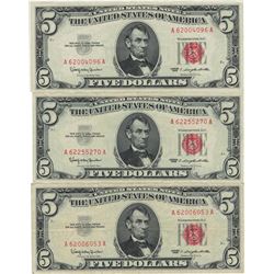 1963 $5 Red Seal Bill Lot of 3