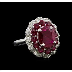 GIA Cert 4.54 ctw Ruby and Diamond Ring - 14KT White Gold