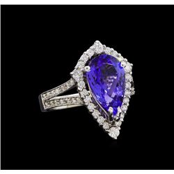 3.46 ctw Tanzanite and Diamond Ring - 14KT White Gold