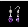 Image 2 : 9.17 ctw Amethyst and Diamond Earrings - 14KT White Gold