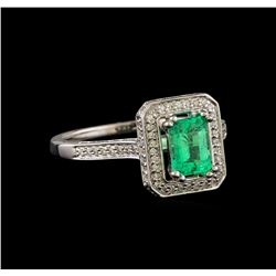 1.00 ctw Emerald and Diamond Ring - 14KT White Gold