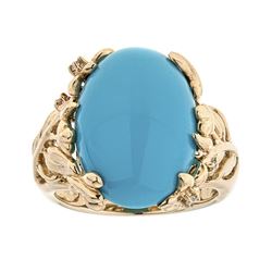 8.43 ctw Turquoise and Diamond Ring - 14KT Yellow Gold