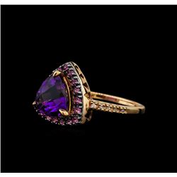 2.95 ctw Amethyst, Pink Sapphire, and Diamond Ring - 14KT Rose Gold