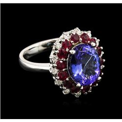 4.20 ctw Tanzanite, Ruby and Diamond Ring - 14KT White Gold