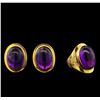 Image 1 : Amethyst and Diamond Earrings - 14KT Yellow Gold