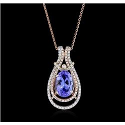 14KT Two-Tone Gold 3.95 ctw Tanzanite and Diamond Pendant With Chain