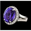 Image 1 : GIA Cert 10.23 ctw Tanzanite and Diamond Ring - 14KT White Gold