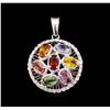 Image 1 : 3.80 ctw Multi-Color Sapphire and Diamond Pendant - 14KT White Gold