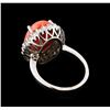 Image 3 : 6.50 ctw Pink Coral and Diamond Ring - 14KT White Gold