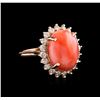 Image 1 : 7.06 ctw Coral and Diamond Ring - 14KT Rose Gold