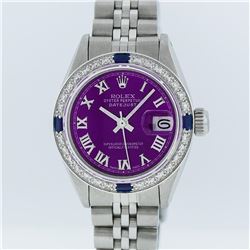 Rolex Stainless Steel Purple Roman Diamond and Sapphire DateJust Ladies Watch