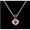 Image 2 : 18KT White Gold 1.40 ctw Ruby and Diamond Pendant With Chain