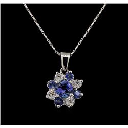 14KT White Gold 1.43 ctw Tanzanite, Sapphire and Diamond  Pendant With Chain