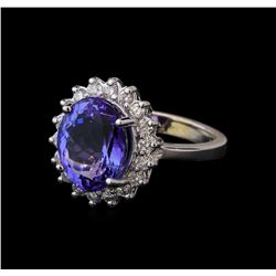 5.18 ctw Tanzanite and Diamond Ring - 14KT White Gold