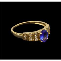 14KT Yellow Gold 0.94 ctw Tanzanite and Diamond Ring