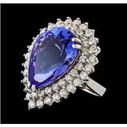 GIA Cert 15.49 ctw Tanzanite and Diamond Ring - 14KT White Gold