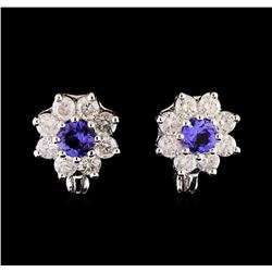 14KT White Gold 1.08 ctw Tanzanite and Diamond Earrings