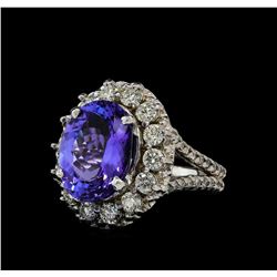 6.00 ctw Tanzanite and Diamond Ring - 14KT White Gold