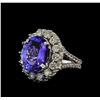 Image 1 : 6.00 ctw Tanzanite and Diamond Ring - 14KT White Gold