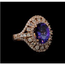 3.11 ctw Tanzanite and Diamond Ring - 14KT Rose Gold