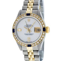 Rolex Two-Tone MOP Diamond and Sapphire DateJust Ladies Watch