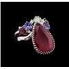 Image 1 : 14KT White Gold 13.09 ctw Ruby, Tanzanite and Diamond Ring