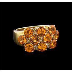 4.00 ctw Orange Sapphire and Diamond Ring - 14KT Yellow Gold