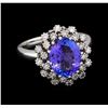 2.96 ctw Tanzanite and Diamond Ring - 14KT White Gold