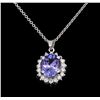 Image 1 : 3.05 ctw Tanzanite and Diamond Pendant With Chain - 14KT White Gold