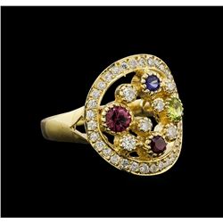 14KT Yellow Gold 0.75 ctw Multi Gemstone and Diamond Ring