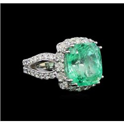 GIA Cert 8.37 ctw Emerald and Diamond Ring - 14KT White Gold