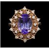 Image 2 : 5.10 ctw Tanzanite and Diamond Ring - 14KT Rose Gold