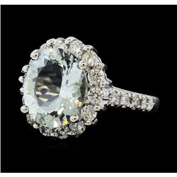 3.76 ctw Aquamarine and Diamond Ring - 14KT White Gold