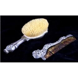 Antique Victorian Sterling Silver Comb and Brush