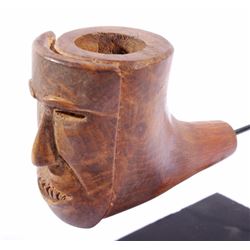 Plains Indian Carved Face Effigy Tobacco Pipe 19th
