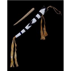 Sioux Beaded Awl Case & Bone Awl w/ Ocher Dye