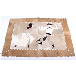 Cow Hide Leather Stitched Pictorial Rug