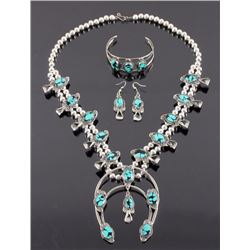 Turquoise Squash Blossom Bracelet & Earrings