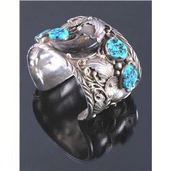 Signed Navajo Sterling Silver Turquoise Claw Cuff