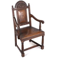 19th Century Leather Upholstered Carved Chair