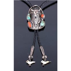 Navajo Silver Steer Head Turquoise Bolo Tie