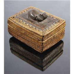 Eskimo Inuit Frog Totem Pine Needle Woven Box