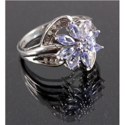 10K White Gold Sapphire & Diamond Flower Ring