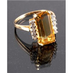 14K Gold Citrine and Diamond Ring