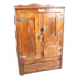Early White Clad Simmons Hardware Co. Oak Icebox