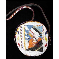 Plains Fully Beaded Bag Chief's Bust Early 1900