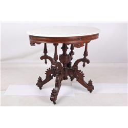 Hand Carved Mahogany Marble Top Parlor Table