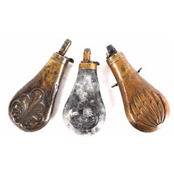 Antique Collection Of Three Powder Flasks
