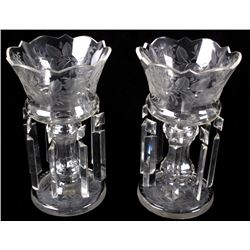 Antique Etched And Cut Glass Mantel Lustres