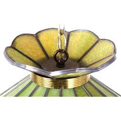 Antique Lead And Stained Slag Glass Hanging Lamp